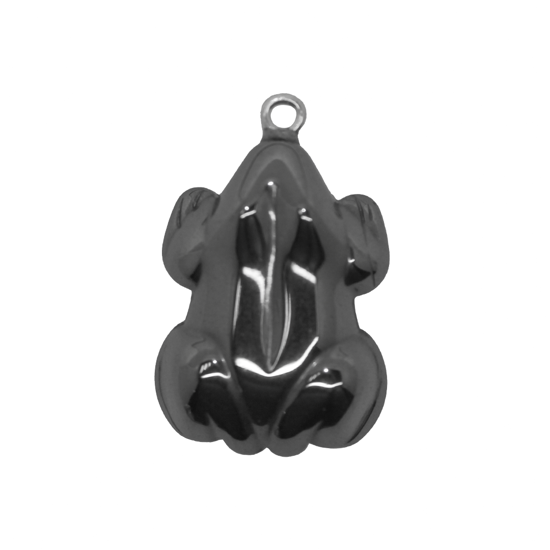 Hematite Frog Pendant, Semi-Precious Stone, 31.5mm x 20mm, 1 pc