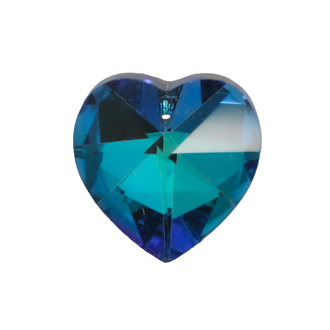 Heart Pendant, Glass Crystal, Bermuda Blue, 28mm x 28mm, Sold Per pkg of 2