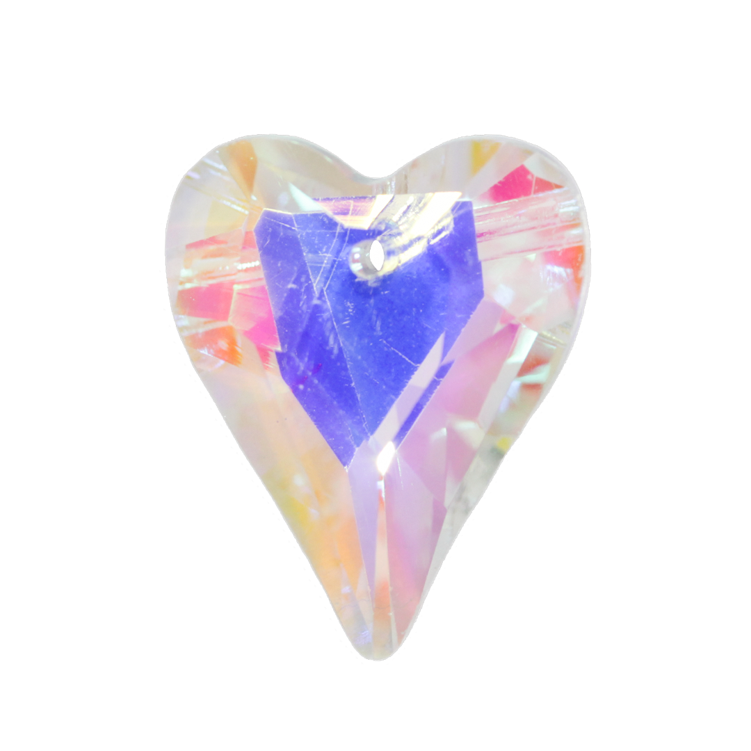 Heart Pendant, Glass Crystal, Crystal AB, 25.5mm x 21.5mm, Sold Per pkg of 2