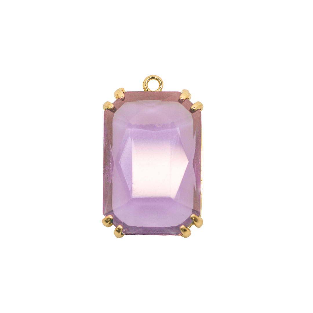 Glass Crystal Pendant, Rectangle, Gold, Alloy, 30mm x 18mm, Sold Per pkg of 1, Available in Multiple Colours