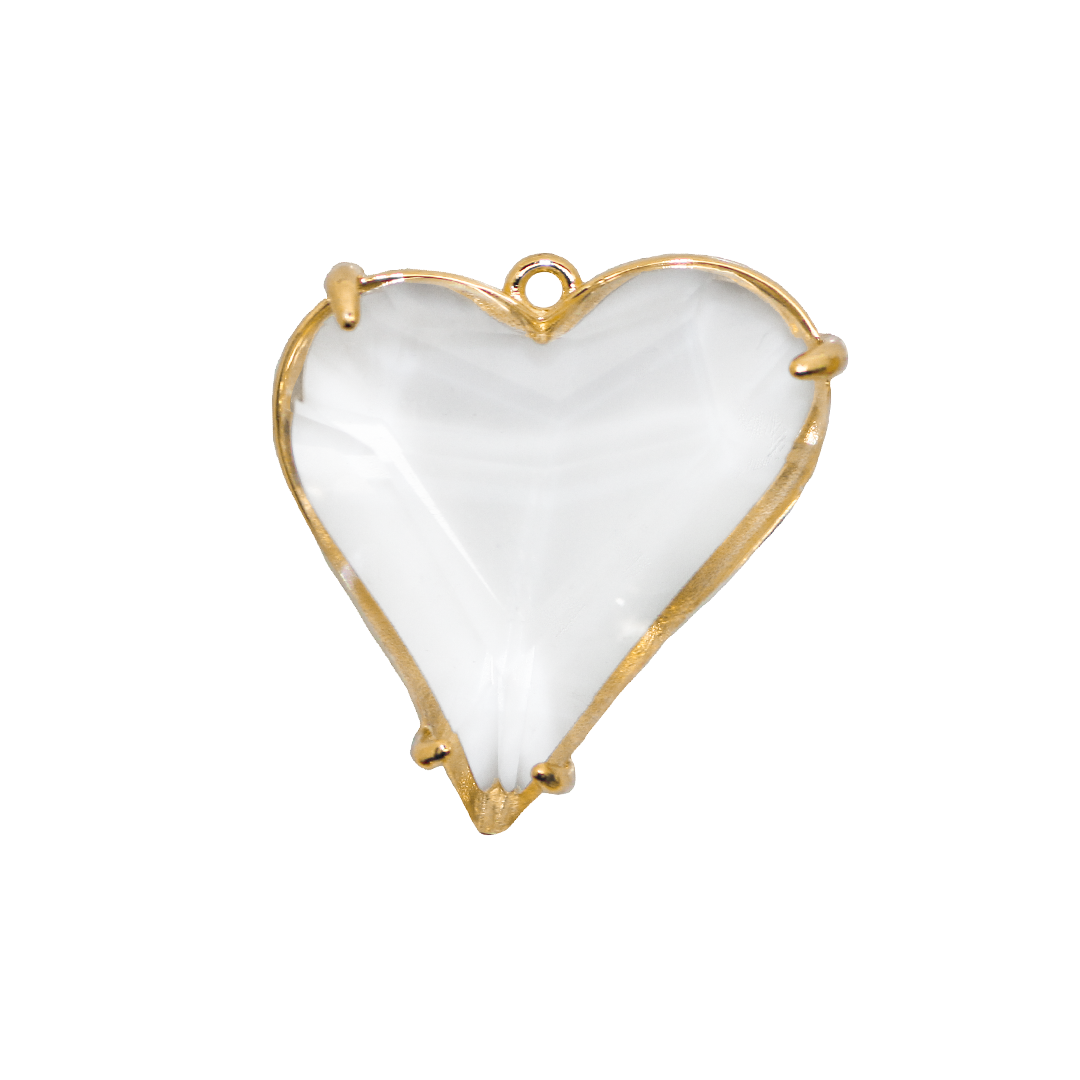 Glass Crystal Pendant, Heart, Gold, Alloy, 28mm x 25mm, Sold Per pkg of 1, Available in Multiple Colours