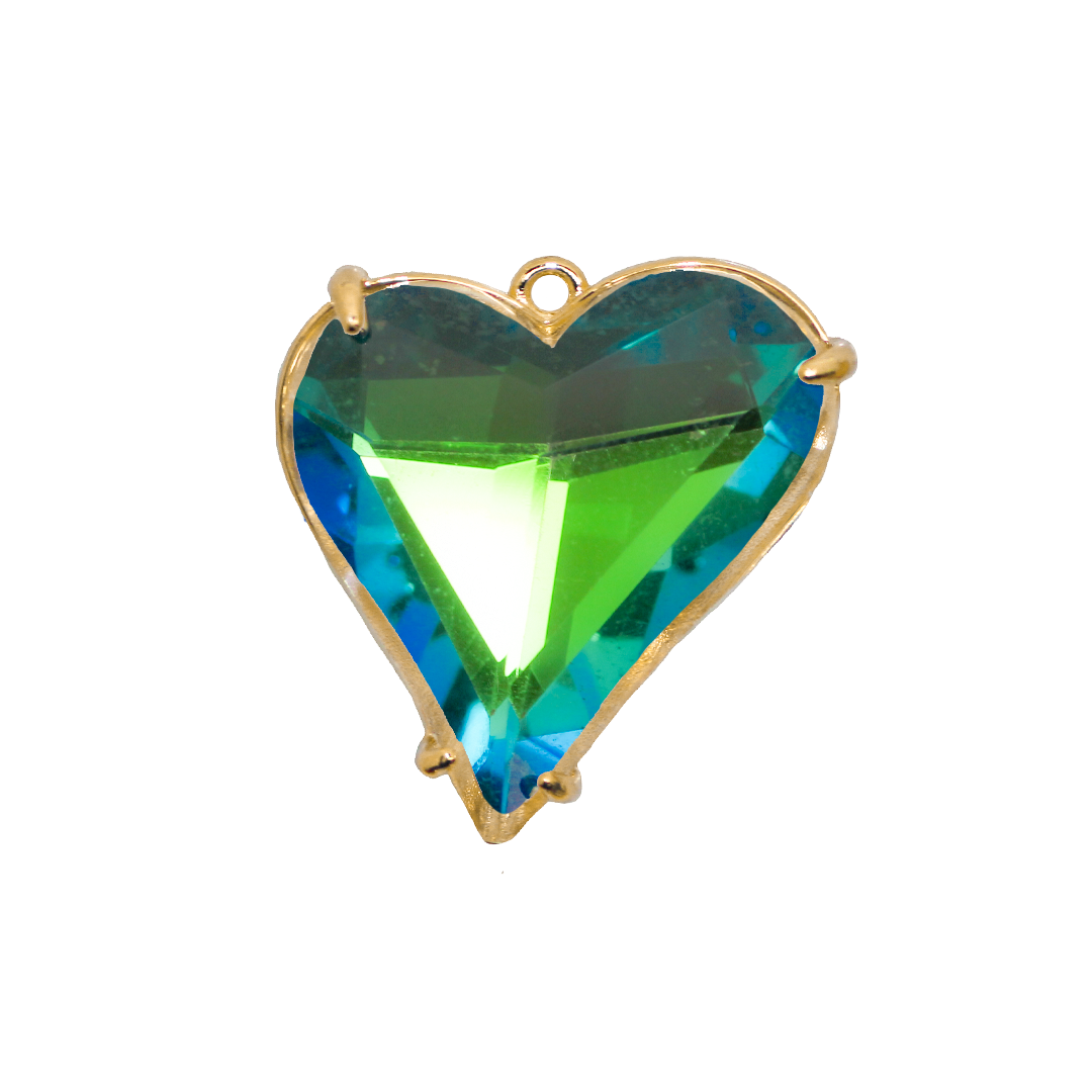 Glass Crystal Pendant, Heart, Gold, Alloy, 28mm x 25mm, Sold Per pkg of 1, Available in Multiple Colours