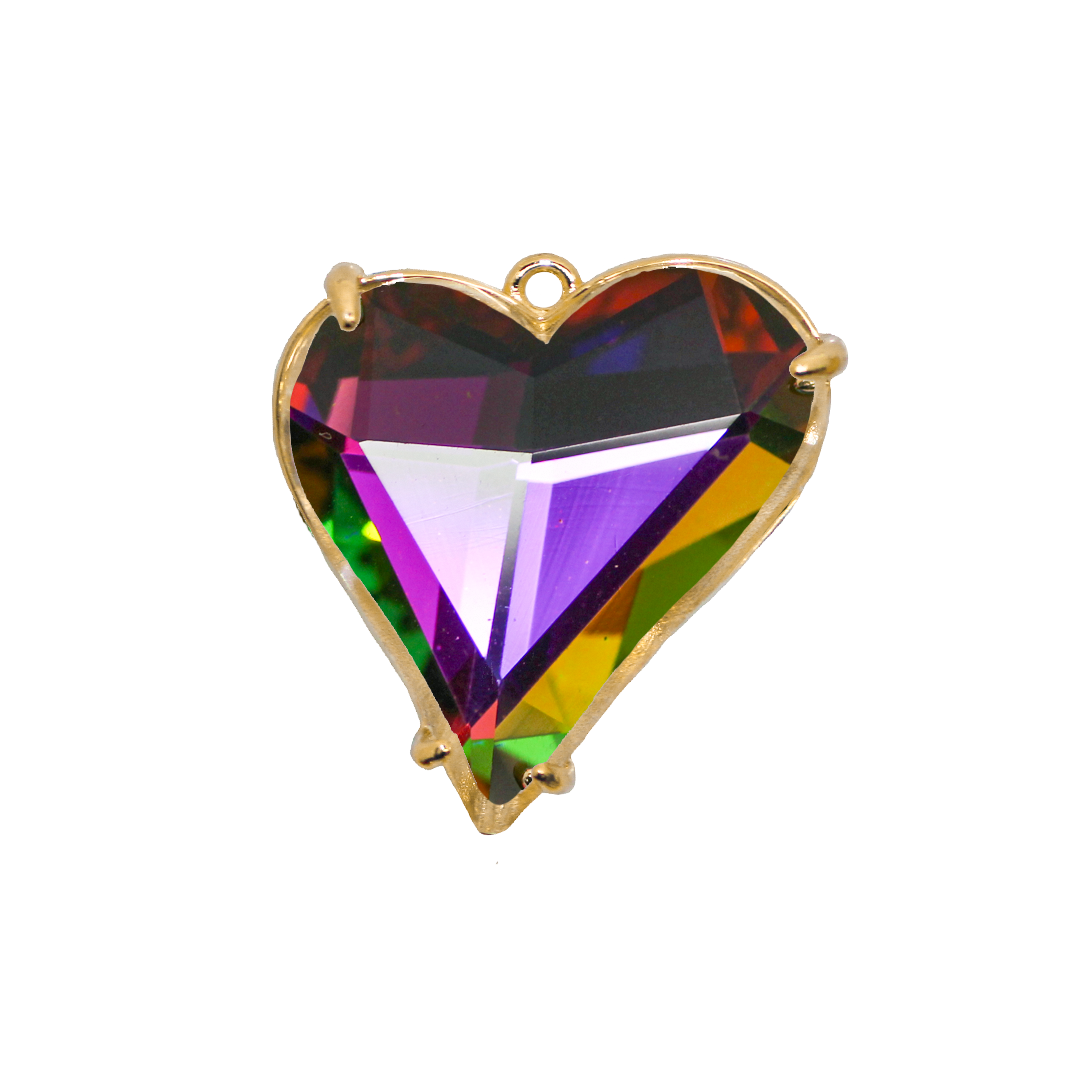 Glass Crystal Pendant, Heart, Gold, Alloy, 28mm x 25mm, Sold Per pkg of 1, Available in Multiple Colours