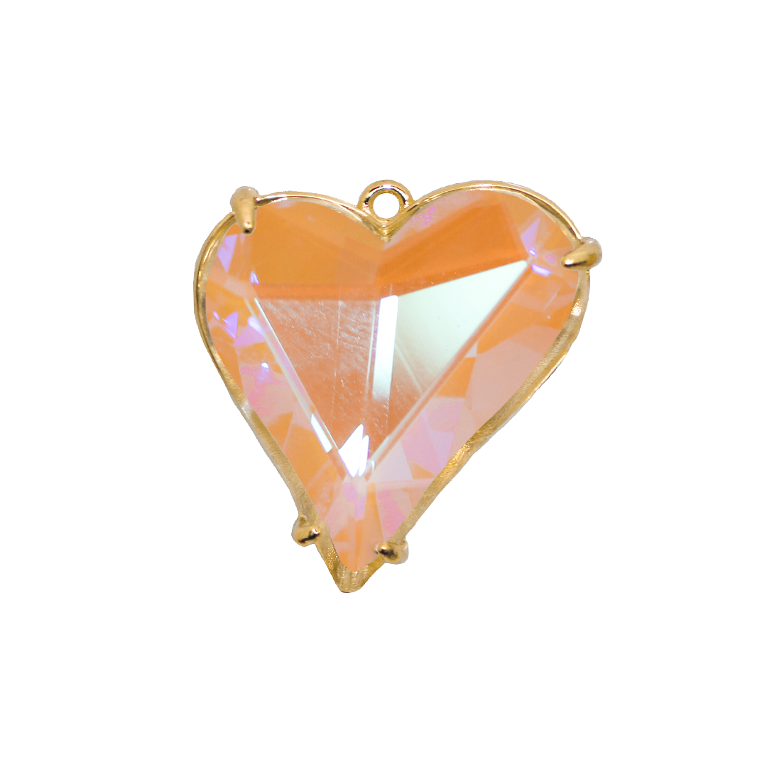 Glass Crystal Pendant, Heart, Gold, Alloy, 28mm x 25mm, Sold Per pkg of 1, Available in Multiple Colours