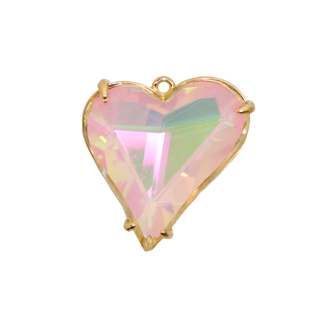 Glass Crystal Pendant, Heart, Gold, Alloy, 28mm x 25mm, Sold Per pkg of 1, Available in Multiple Colours