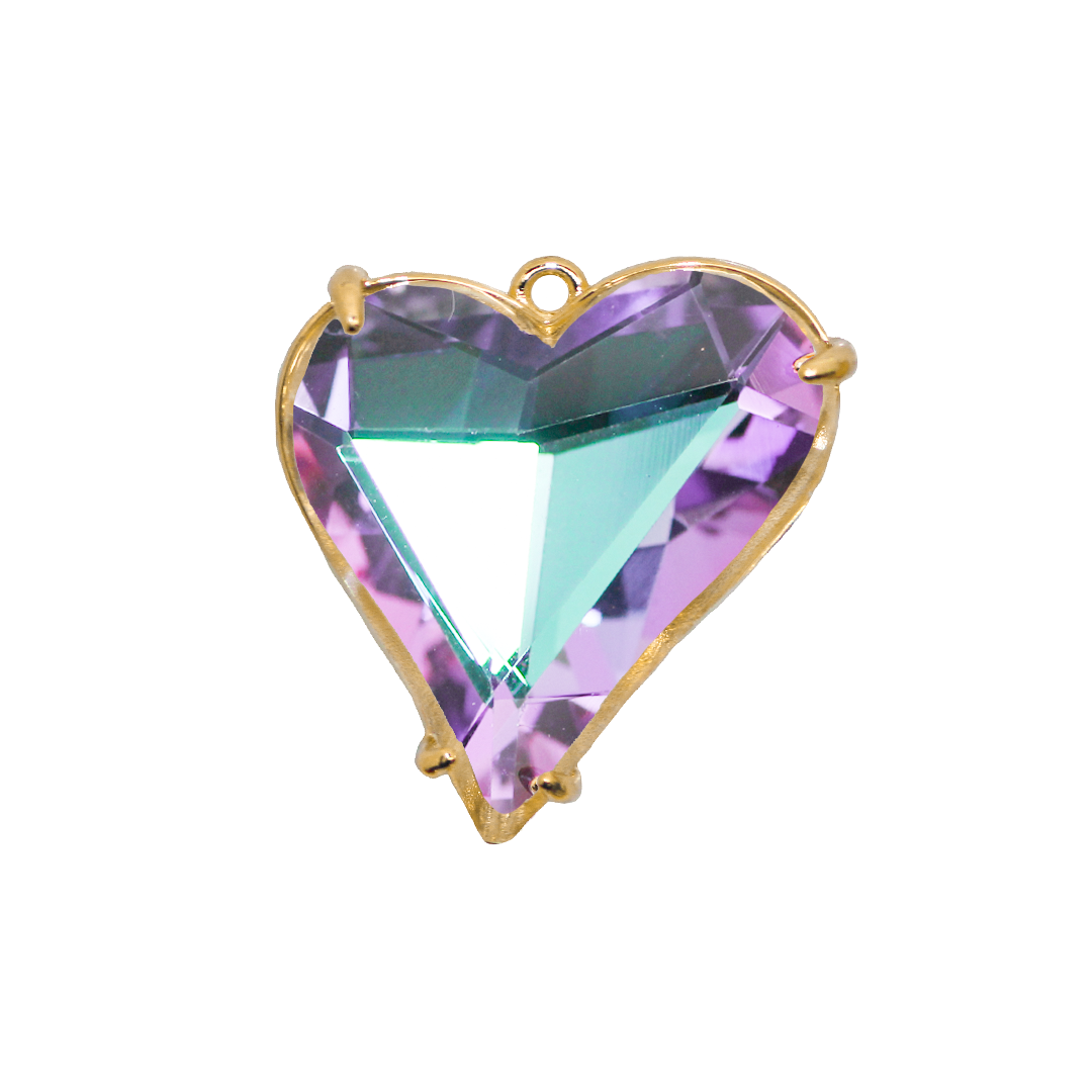 Glass Crystal Pendant, Heart, Gold, Alloy, 28mm x 25mm, Sold Per pkg of 1, Available in Multiple Colours