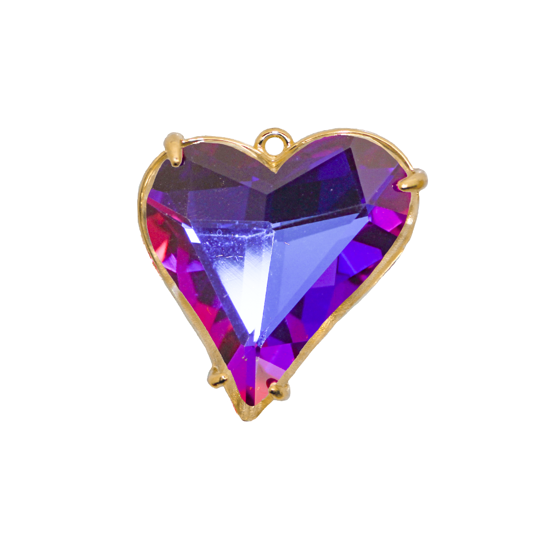 Glass Crystal Pendant, Heart, Gold, Alloy, 28mm x 25mm, Sold Per pkg of 1, Available in Multiple Colours