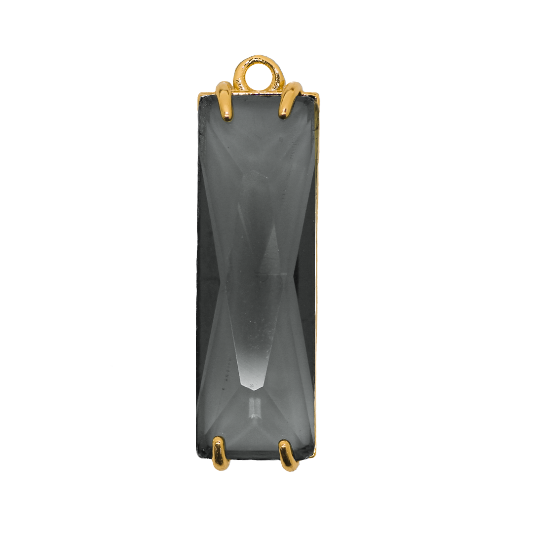 Glass Crystal Pendant, Long Rectangle, Gold, Alloy, 34.5mm x 10mm, Sold Per pkg of 1, Available in Multiple Colours