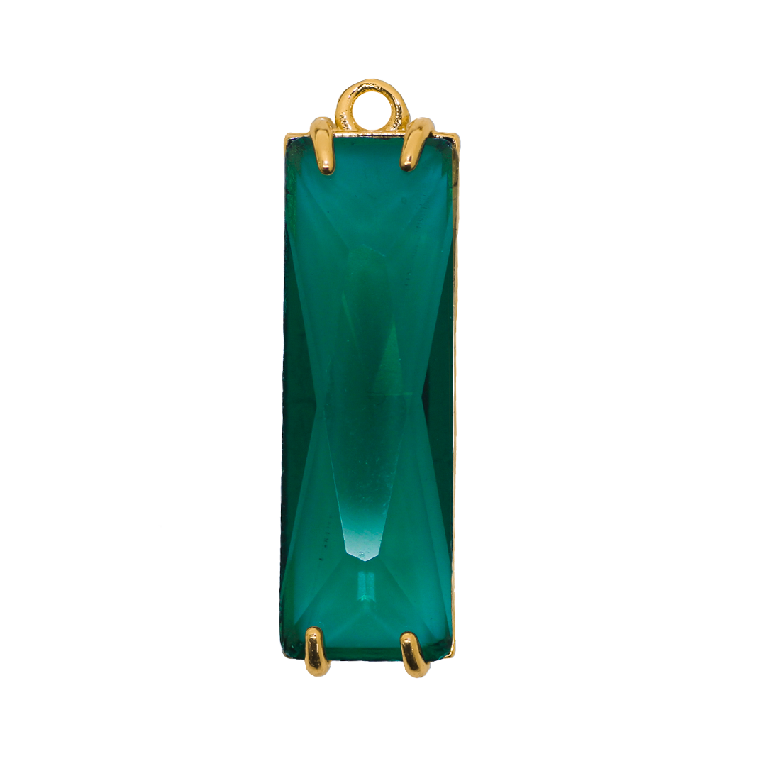 Glass Crystal Pendant, Long Rectangle, Gold, Alloy, 34.5mm x 10mm, Sold Per pkg of 1, Available in Multiple Colours