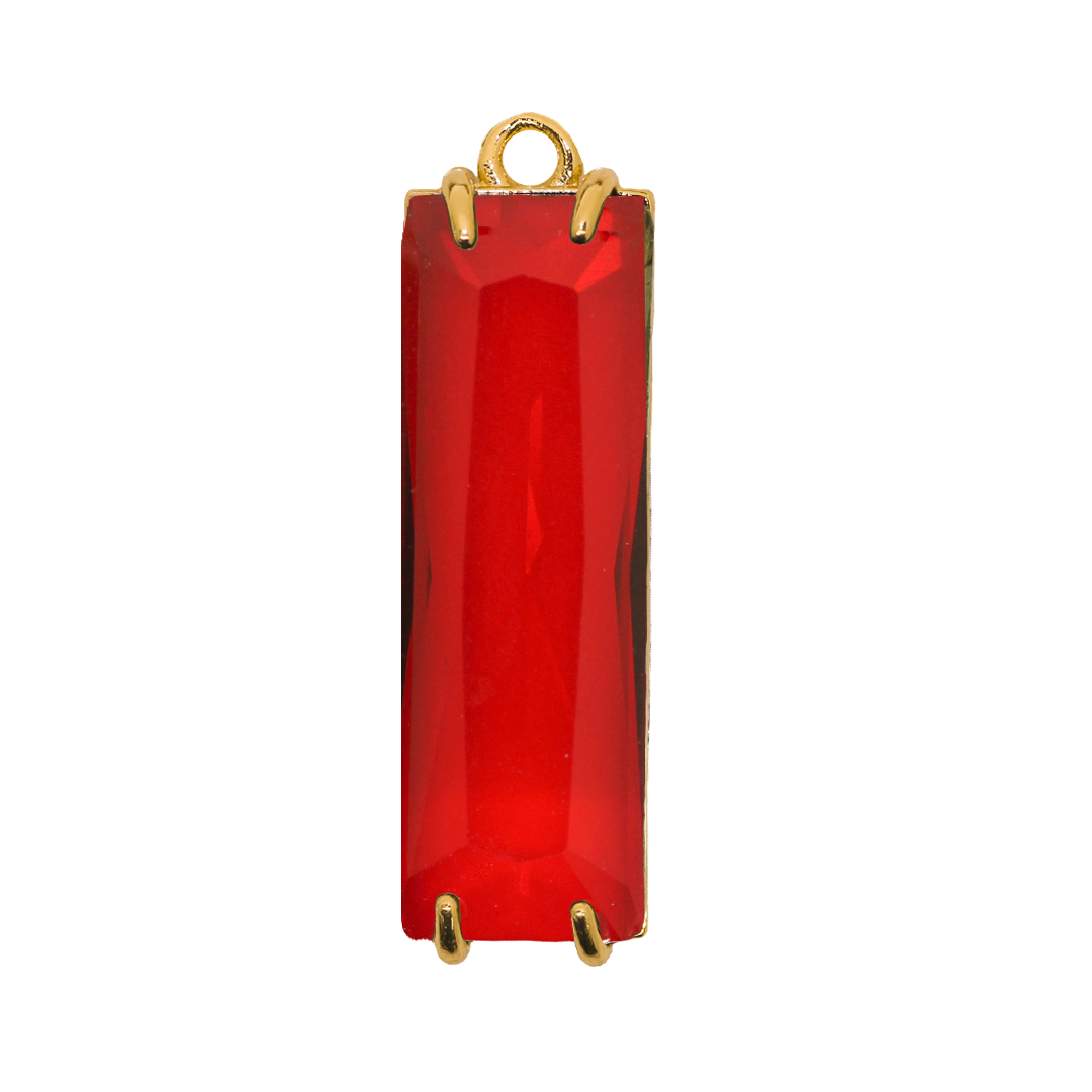 Glass Crystal Pendant, Long Rectangle, Gold, Alloy, 34.5mm x 10mm, Sold Per pkg of 1, Available in Multiple Colours