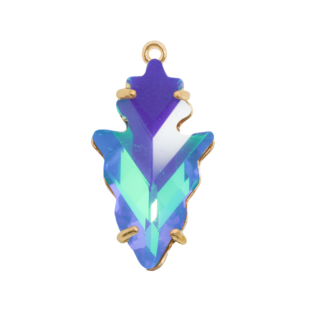 Glass Crystal Pendant, Spear Head, Gold, Alloy, 30mm x 16mm, Sold Per pkg of 1, Available in Multiple Colours