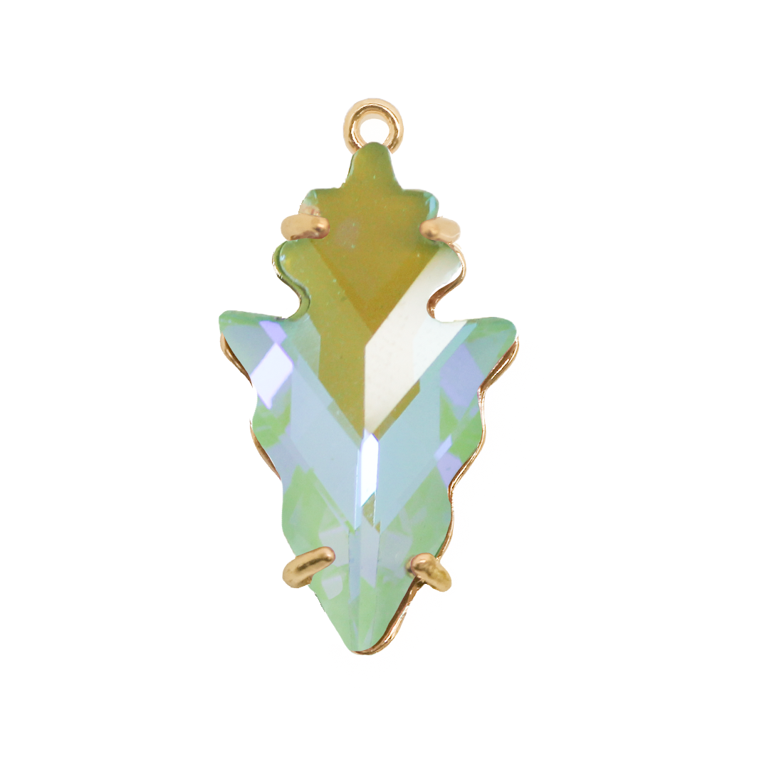 Glass Crystal Pendant, Spear Head, Gold, Alloy, 30mm x 16mm, Sold Per pkg of 1, Available in Multiple Colours