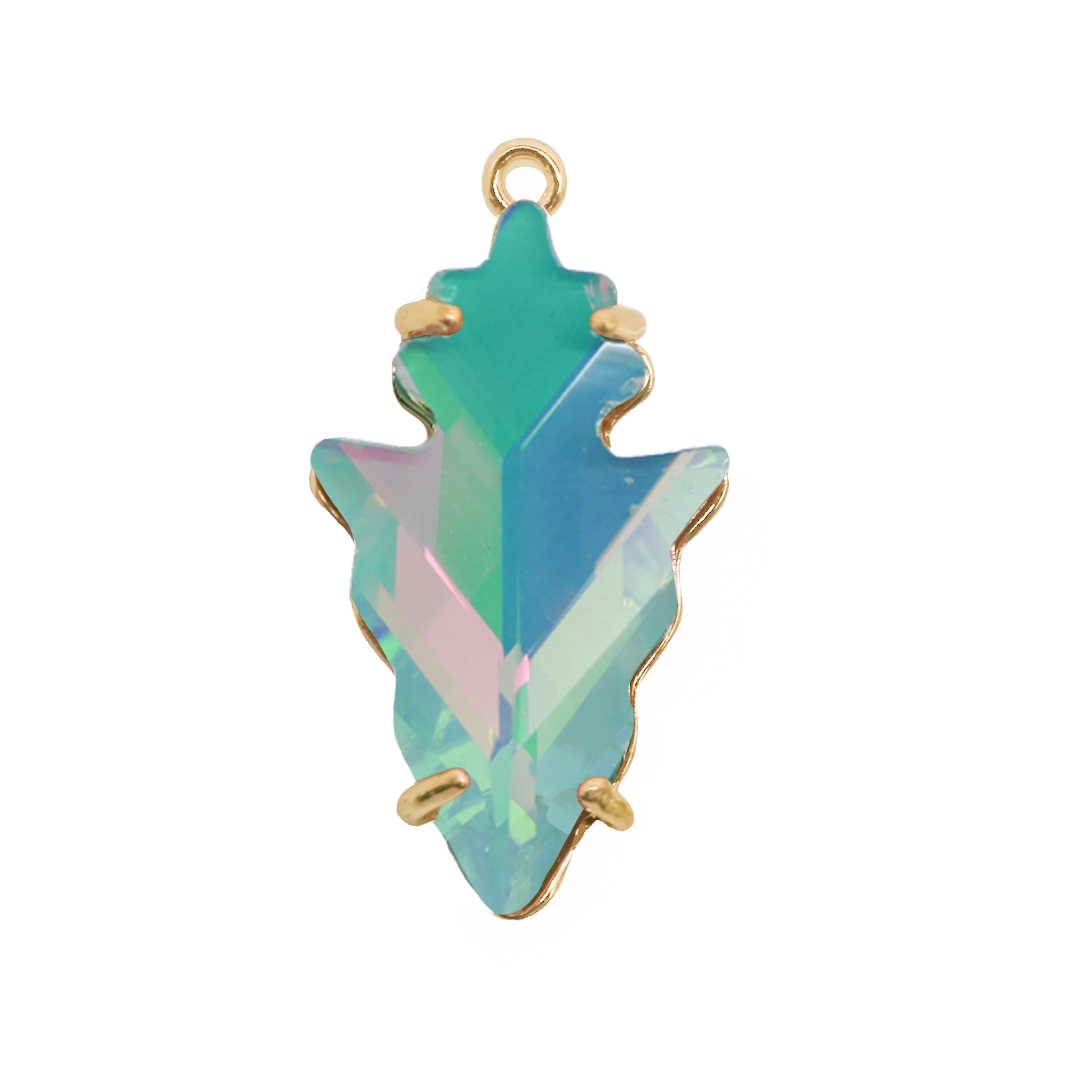 Glass Crystal Pendant, Spear Head, Gold, Alloy, 30mm x 16mm, Sold Per pkg of 1, Available in Multiple Colours