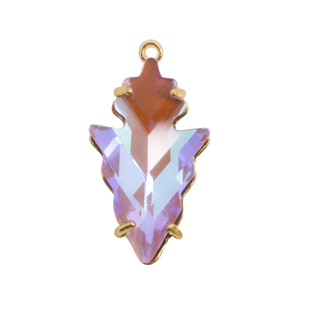 Glass Crystal Pendant, Spear Head, Gold, Alloy, 30mm x 16mm, Sold Per pkg of 1, Available in Multiple Colours
