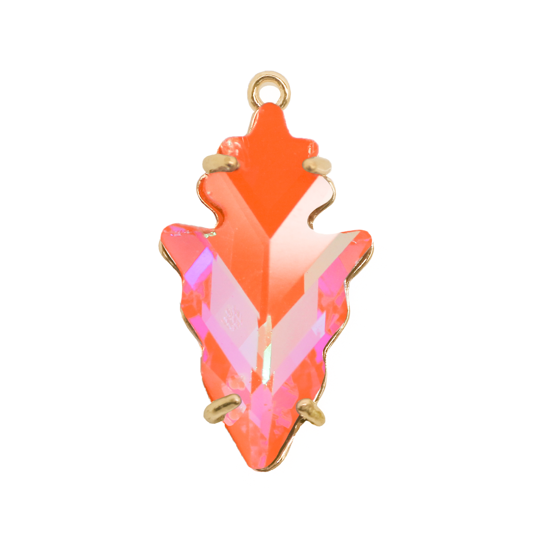 Glass Crystal Pendant, Spear Head, Gold, Alloy, 30mm x 16mm, Sold Per pkg of 1, Available in Multiple Colours