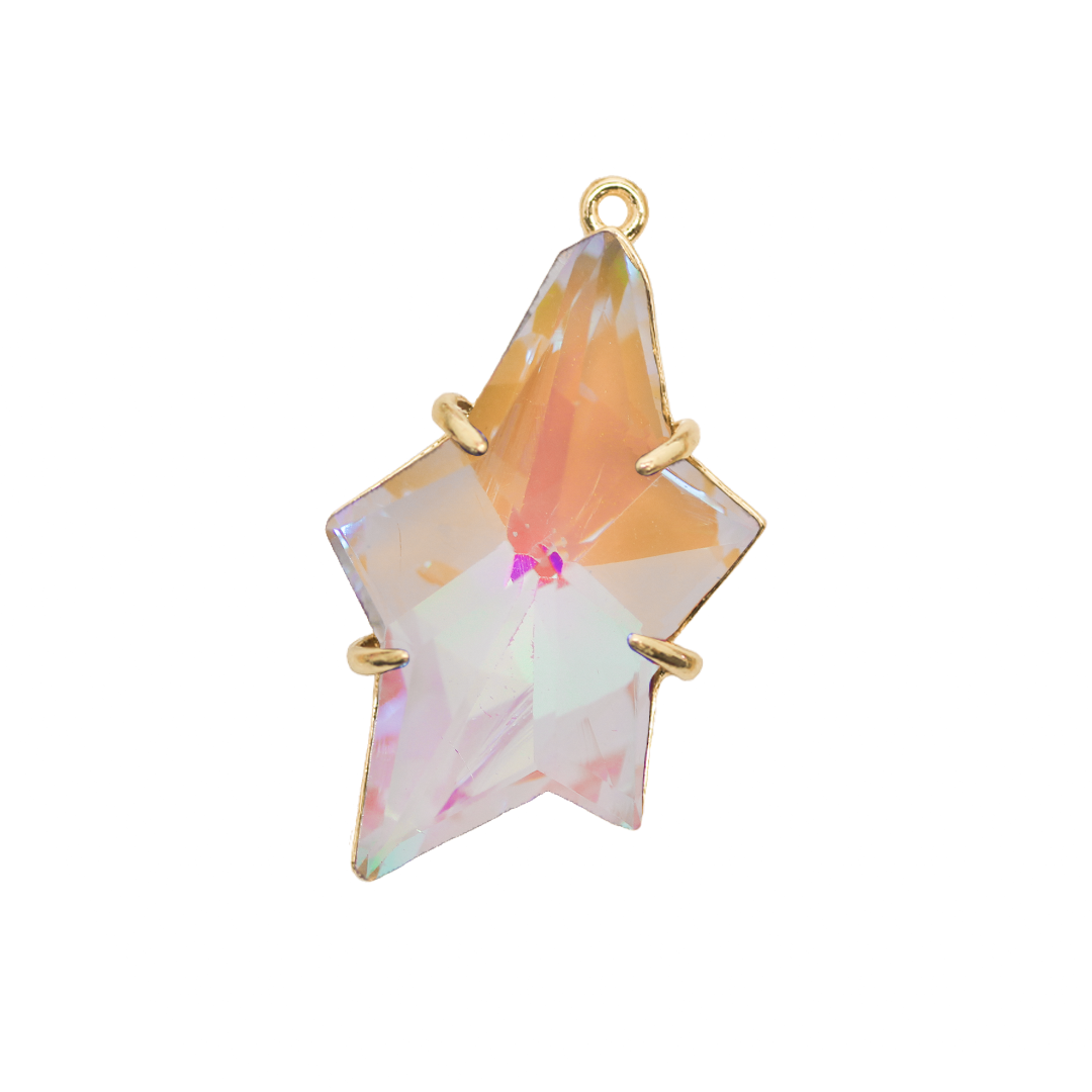 Glass Pendant, Galactic Star, Gold, Alloy, 40mm x 23mm, Sold Per pkg of 1, Available in Multiple Colours