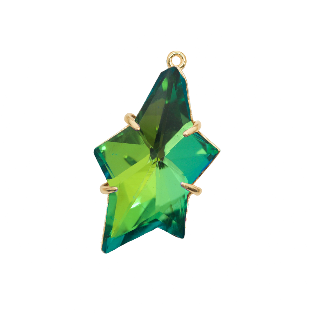 Glass Pendant, Galactic Star, Gold, Alloy, 40mm x 23mm, Sold Per pkg of 1, Available in Multiple Colours