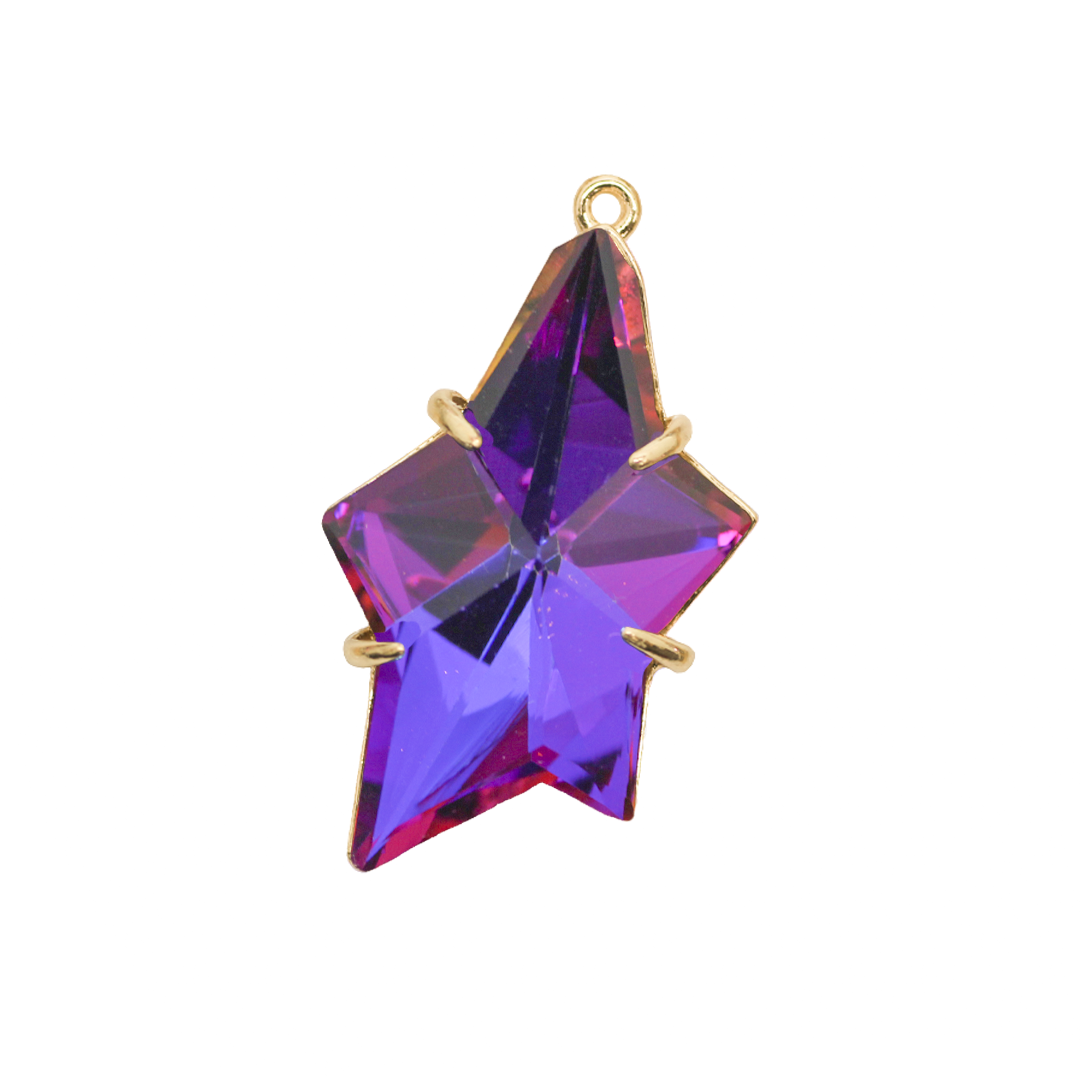 Glass Pendant, Galactic Star, Gold, Alloy, 40mm x 23mm, Sold Per pkg of 1, Available in Multiple Colours