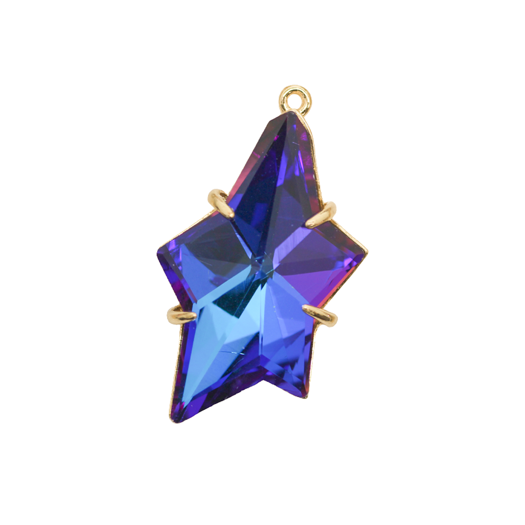Glass Pendant, Galactic Star, Gold, Alloy, 40mm x 23mm, Sold Per pkg of 1, Available in Multiple Colours