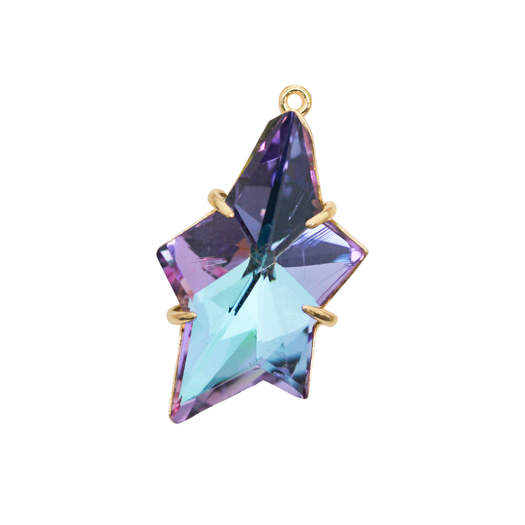 Glass Pendant, Galactic Star, Gold, Alloy, 40mm x 23mm, Sold Per pkg of 1, Available in Multiple Colours