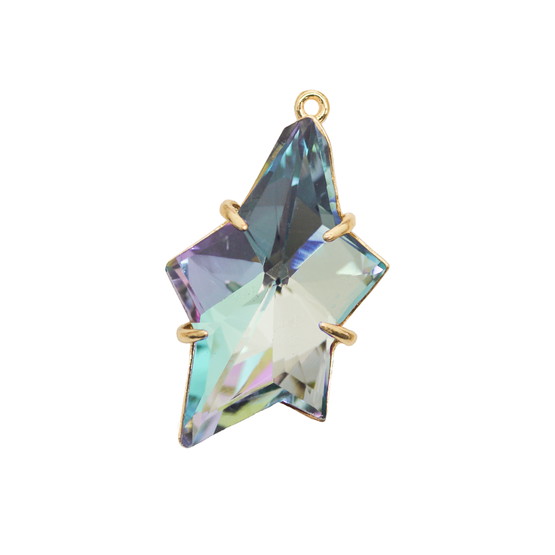 Glass Pendant, Galactic Star, Gold, Alloy, 40mm x 23mm, Sold Per pkg of 1, Available in Multiple Colours