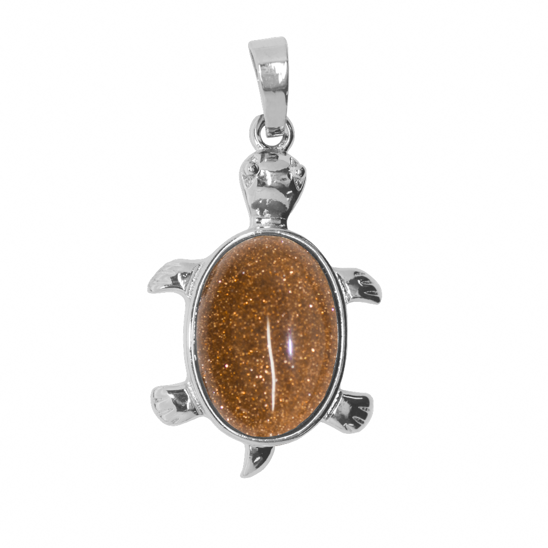 Gemstone Pendant, Turtle, Silver, Alloy, 34mm x 21.5mm, Available in Multiple Gemstones, 1 pc