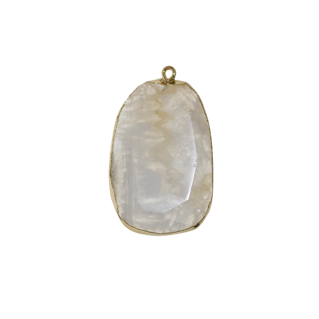 Pendant, White Agate, Asymmetrical Oval, Faceted, Semi-Precious Stones, Alloy, 44mm x 26.5mm, Sold Per pkg of 1