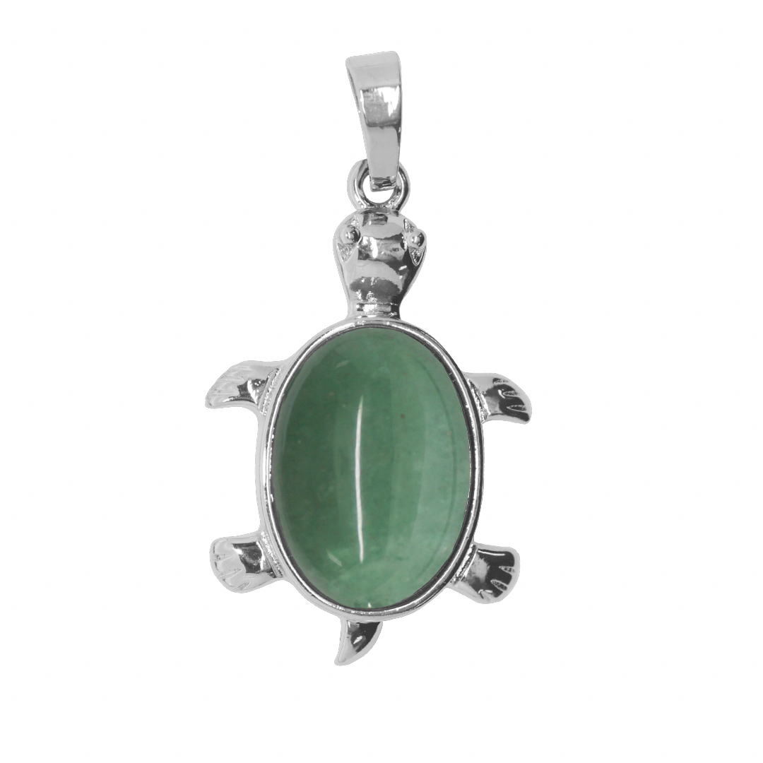 Gemstone Pendant, Turtle, Silver, Alloy, 34mm x 21.5mm, Available in Multiple Gemstones, 1 pc
