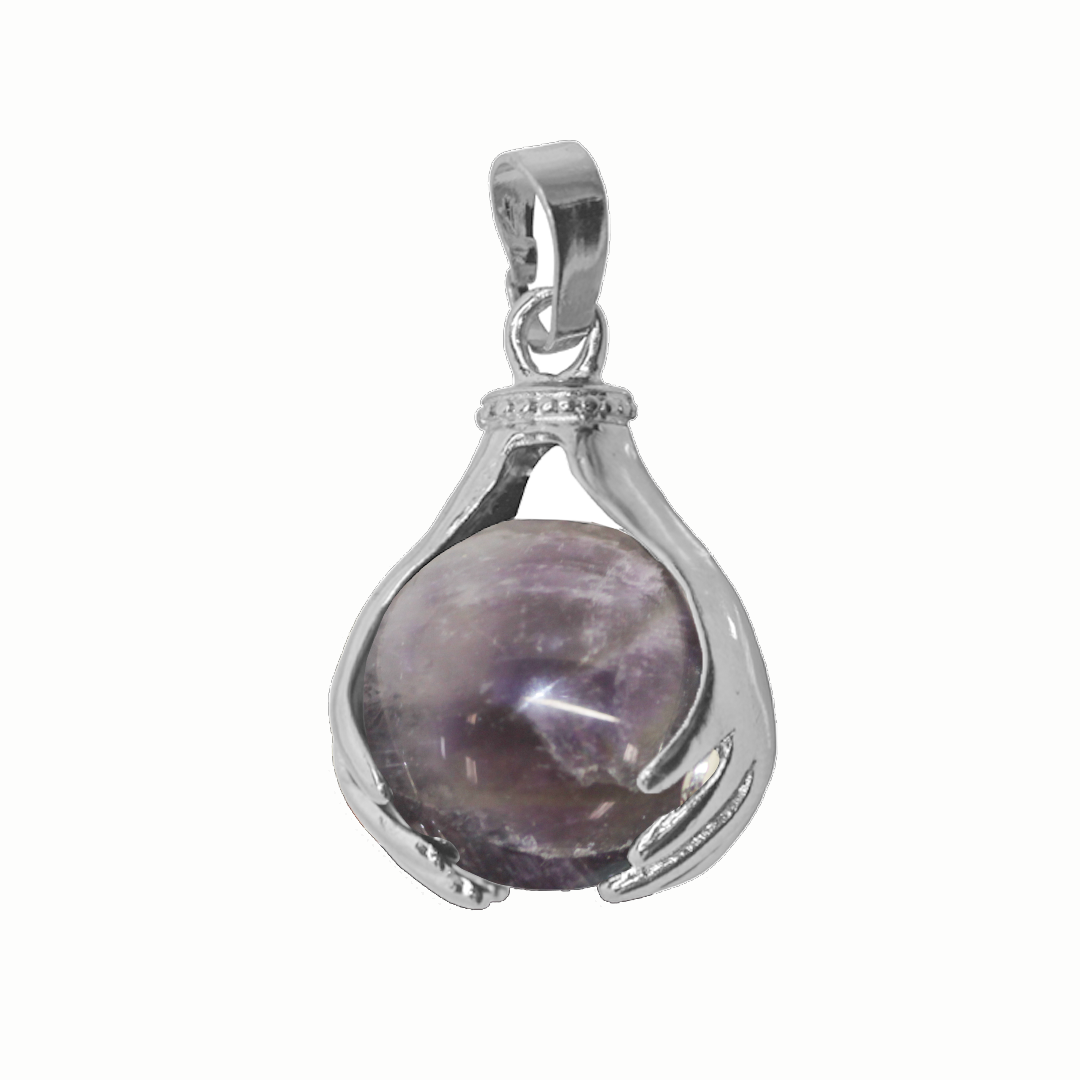 Gemstone Pendant, Healing Hands, Silver, Alloy, 27mm x 18.5mm, Available in Multiple Gemstones, 1 pc