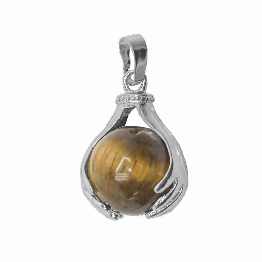 Gemstone Pendant, Healing Hands, Silver, Alloy, 27mm x 18.5mm, Available in Multiple Gemstones, 1 pc