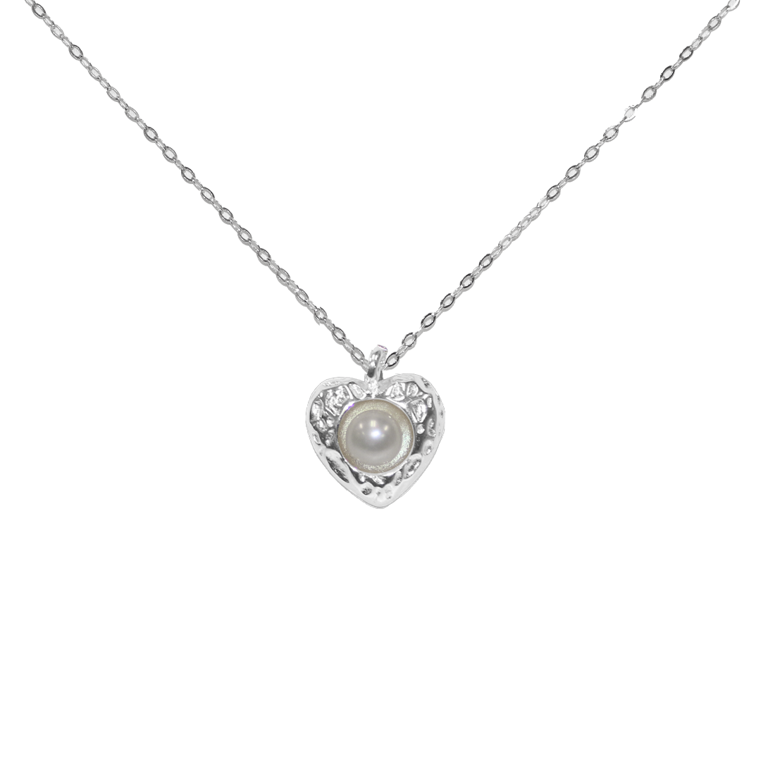 Necklace, Pearl Heart, 925 Sterling Silver, 15" + 2" Extension - 1pc