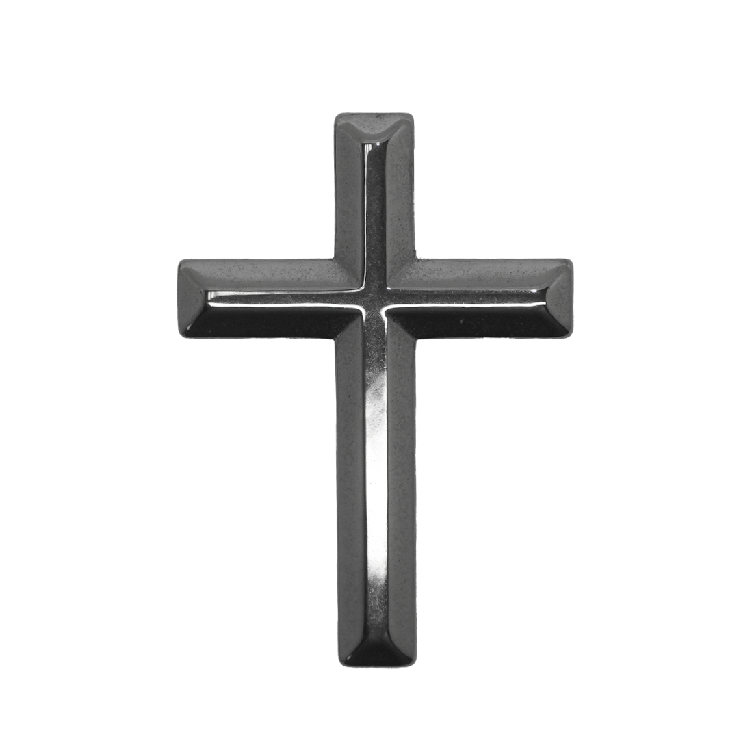 Hematite Cross Pendant, Semi-Precious Stone, Approx 42mm x 30mm x 5.5mm, 1 pc