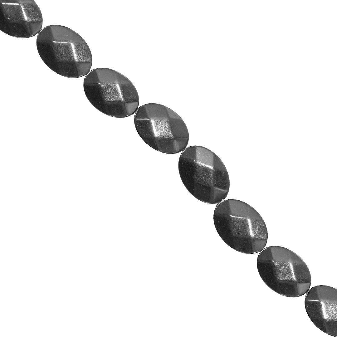 Hematite, Faceted, Oval, Semi-Precious Stone, 14mm x 10mm, Approx 25 pcs per strand