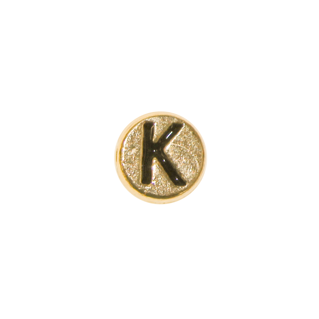 Spacer, Alphabet, Round, Flat, Gold, Alloy, 8mm, Sold Per pkg of 5