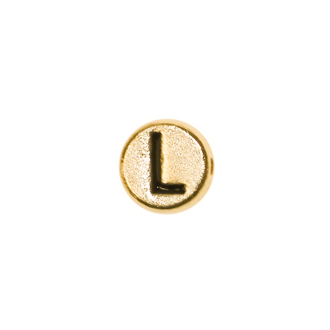 Spacer, Alphabet, Round, Flat, Gold, Alloy, 8mm, Sold Per pkg of 5