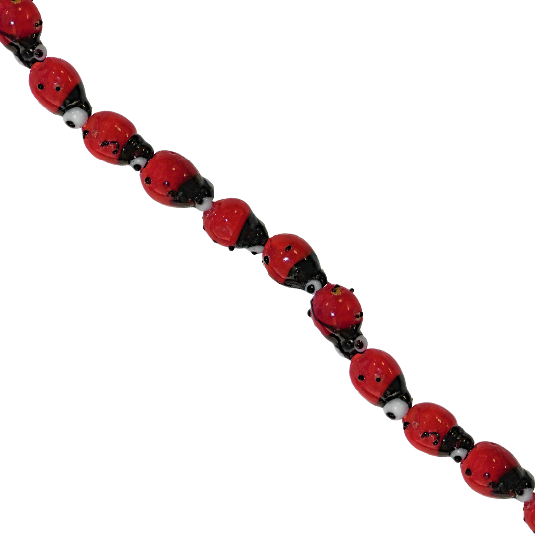 Glass Beads, Ladybug, 12mm x 8mm, Approx 18 pcs per strand, Available in Multiple Colours