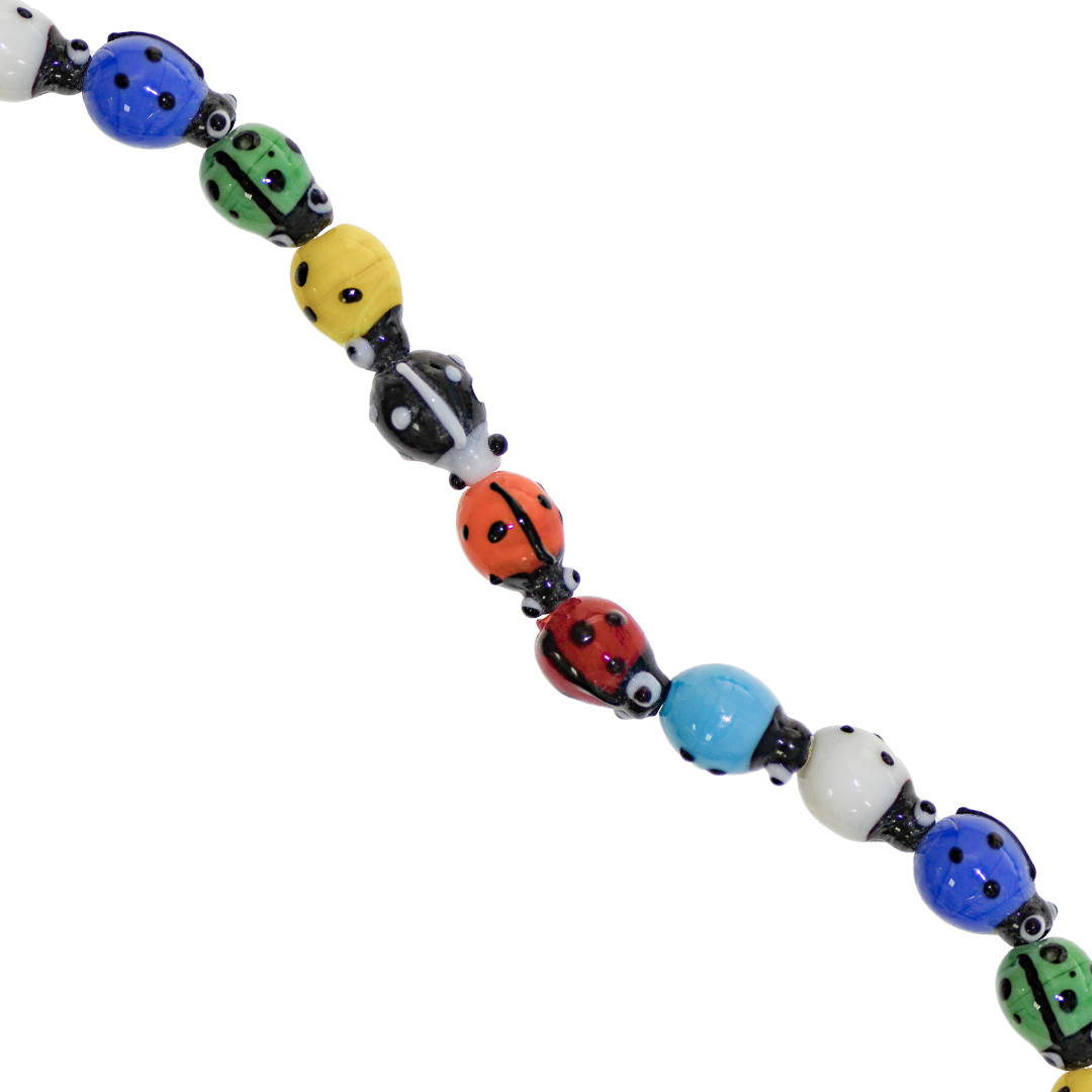 Glass Beads, Ladybug, 12mm x 8mm, Approx 18 pcs per strand, Available in Multiple Colours