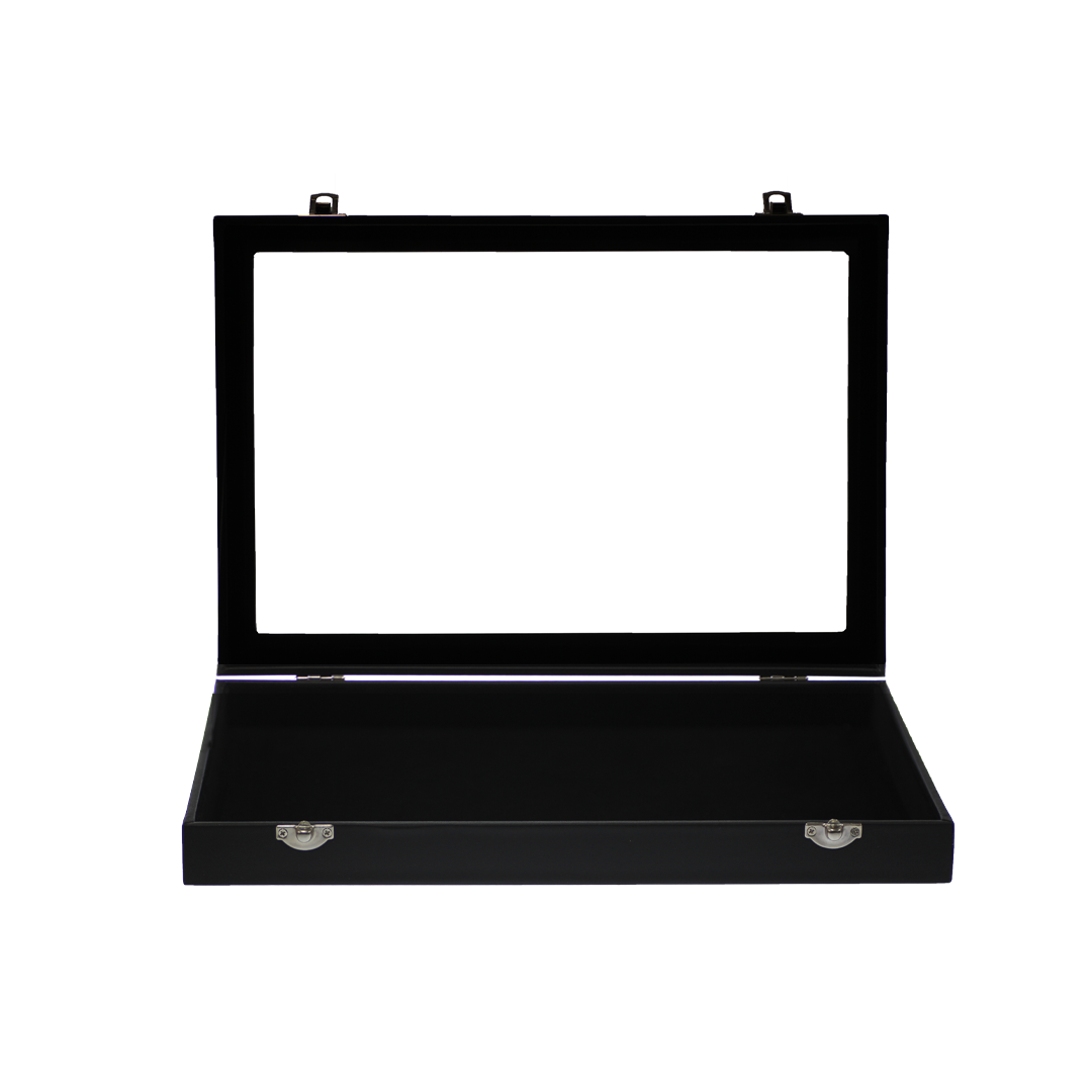 Tools, Glass Top Lockable Jewelry Box Organizer With Lid, Black Velvet, Earring Necklace Bracelet Ring Organizer that are Stackable, 13.8" x 9.5"- 1pc