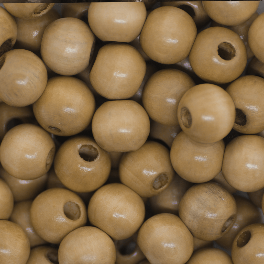 Large Hole Wood Beads, Light Brown, 18-20mm, Approx 60 beads
