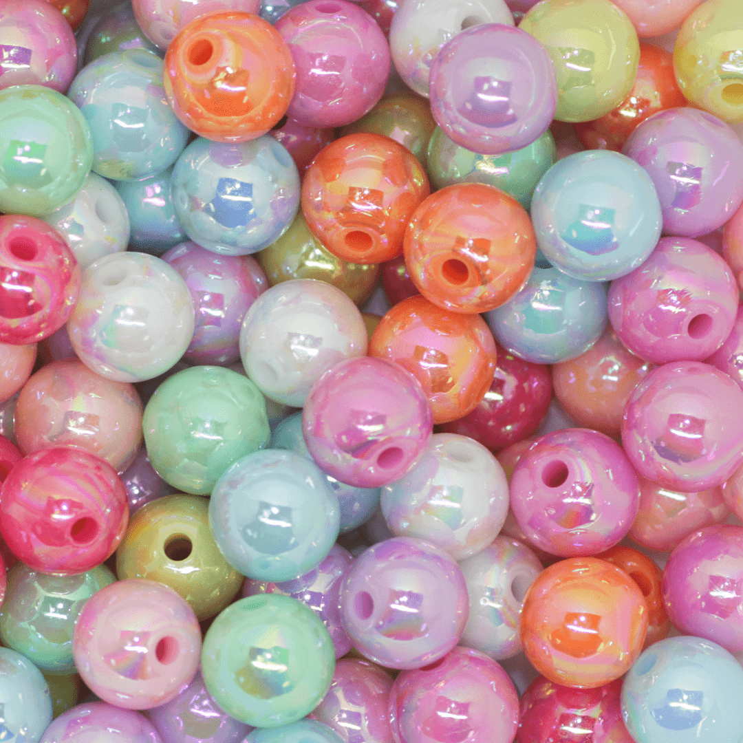 Plastic Bead Bulk Bag, Round, Assorted AB, Available in Multiple Sizes