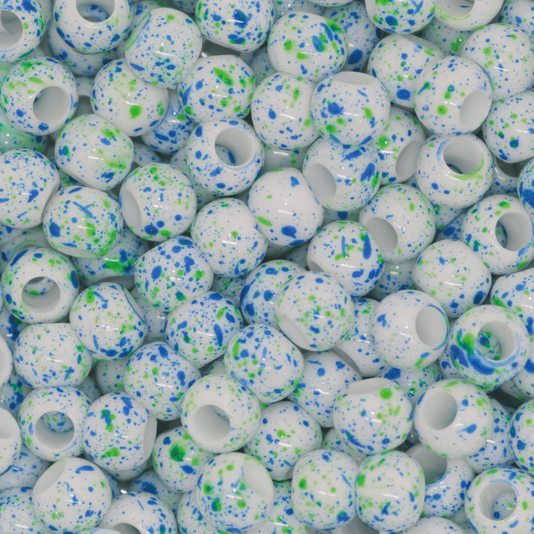 Plastic Beads Bulk Bag, Splatter Paint, Large Hole, 10mm, Sold Per pkg of Approx 180