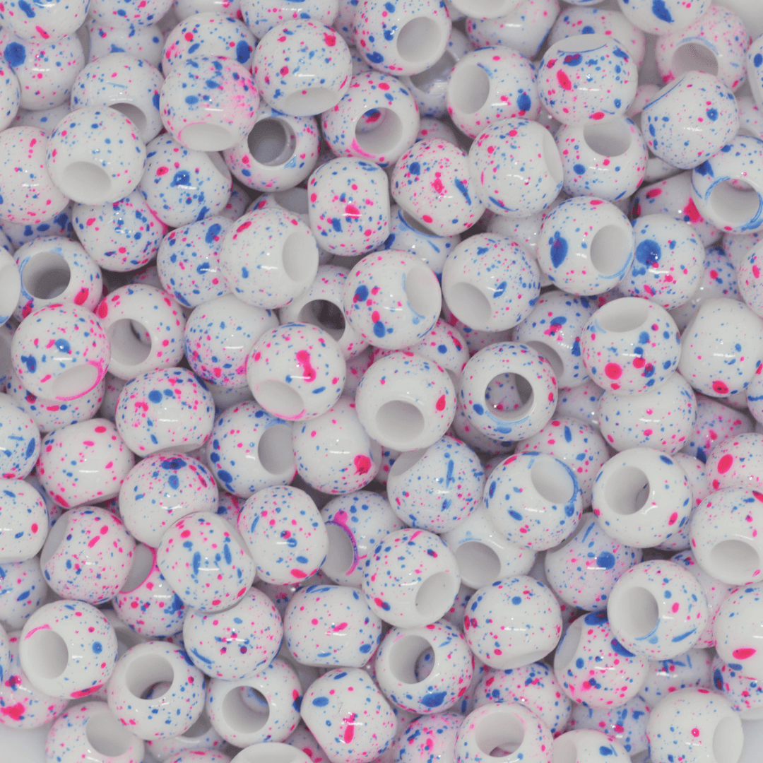 Plastic Beads Bulk Bag, Splatter Paint, Large Hole, 10mm, Sold Per pkg of Approx 180