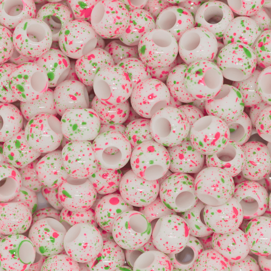 Plastic Beads Bulk Bag, Splatter Paint, Large Hole, 10mm, Sold Per pkg of Approx 180