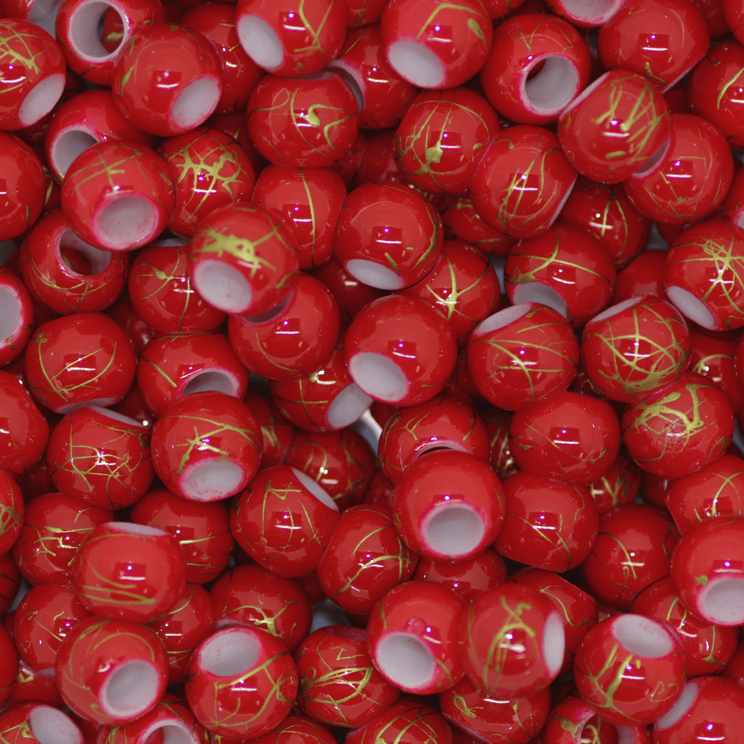 Plastic Beads Bulk Bag, Splatter Gold Lines, Large Hole, 10mm, Sold Per pkg of Approx 180