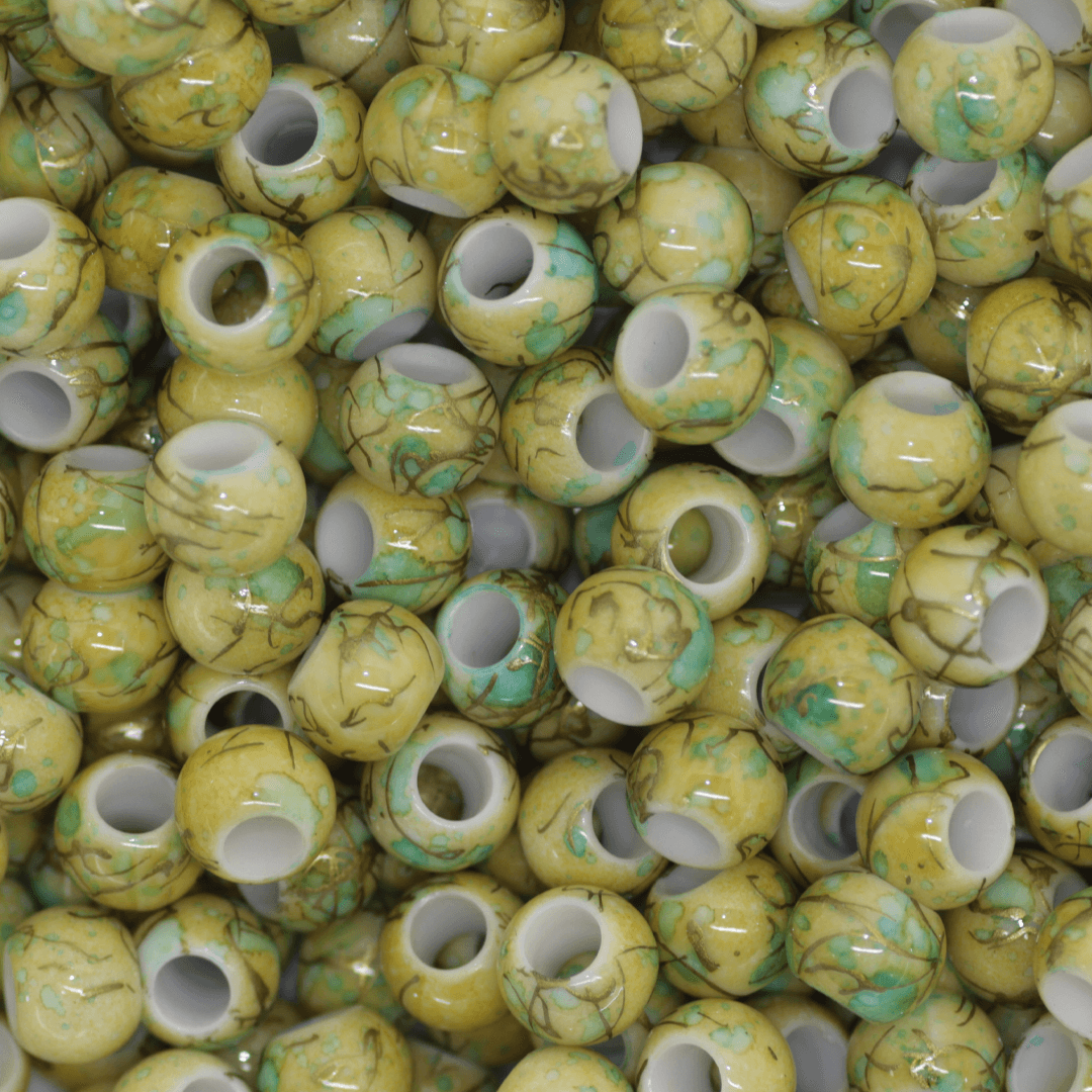 Plastic Beads Bulk Bag, Splatter Gold Lines, Large Hole, 10mm, Sold Per pkg of Approx 180