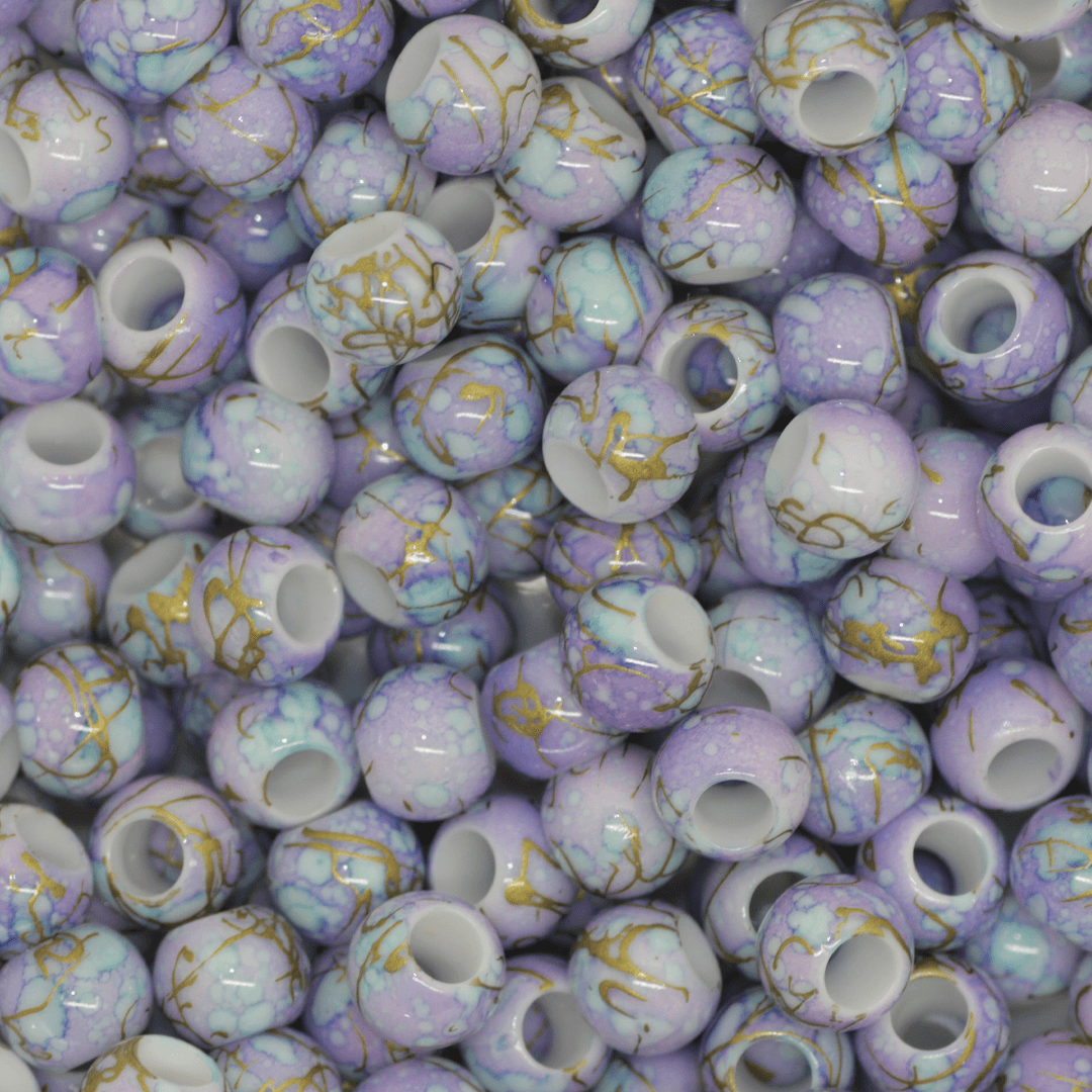 Plastic Beads Bulk Bag, Splatter Gold Lines, Large Hole, 10mm, Sold Per pkg of Approx 180
