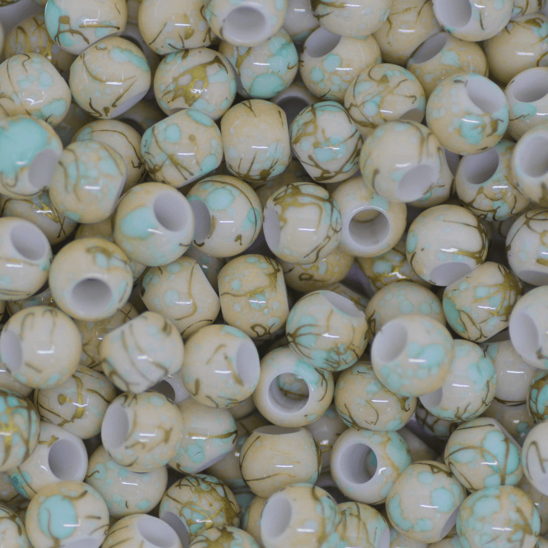 Plastic Beads Bulk Bag, Splatter Gold Lines, Large Hole, 10mm, Sold Per pkg of Approx 180