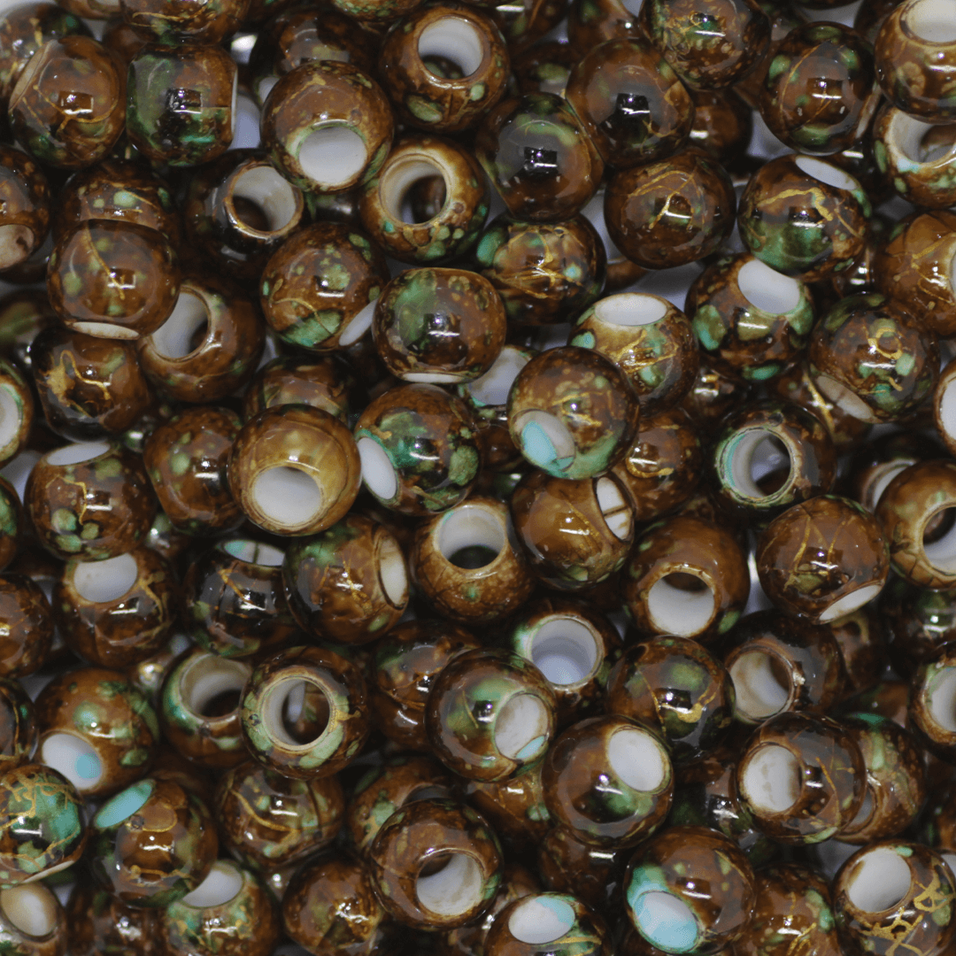 Plastic Beads Bulk Bag, Splatter Gold Lines, Large Hole, 10mm, Sold Per pkg of Approx 180