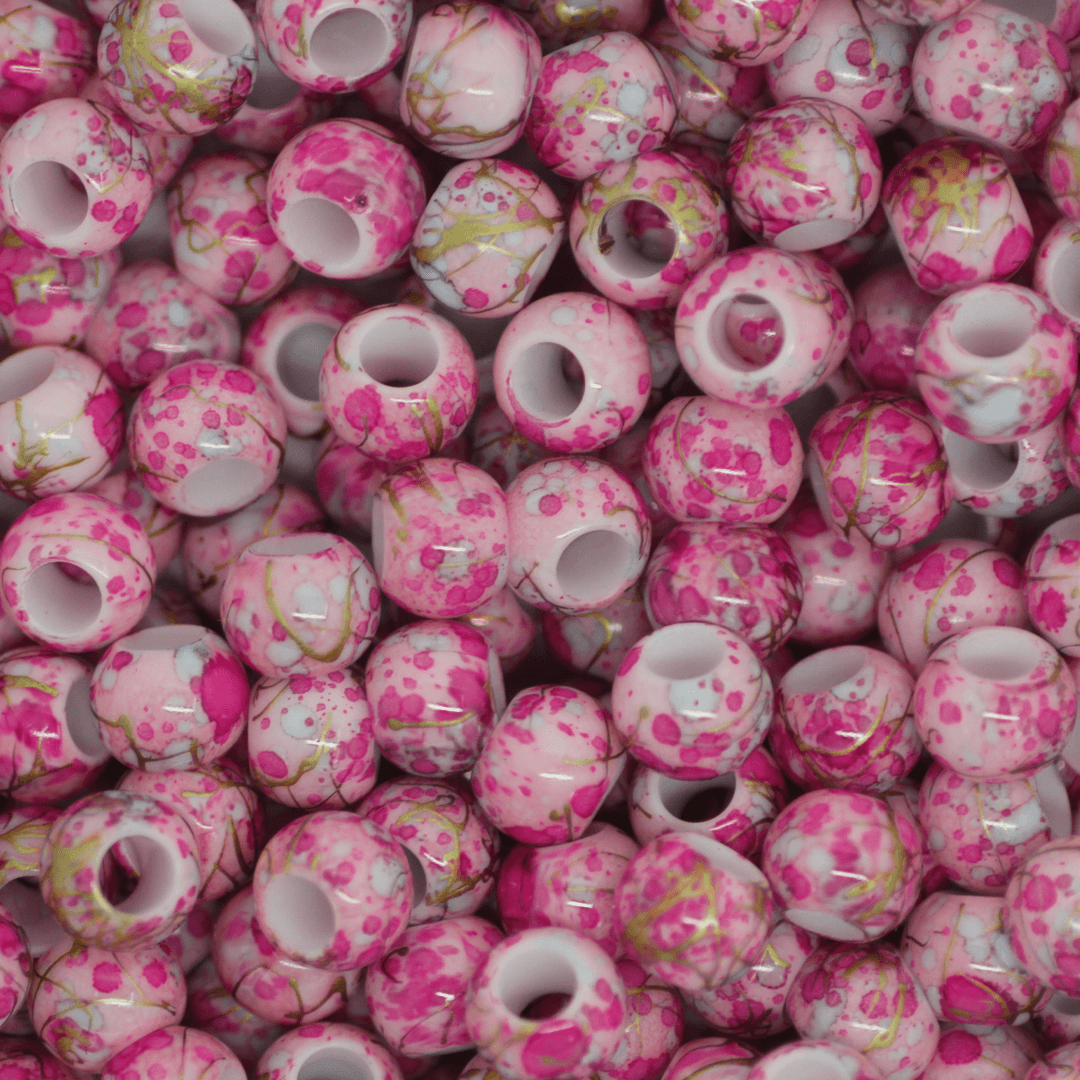 Plastic Beads Bulk Bag, Splatter Gold Lines, Large Hole, 10mm, Sold Per pkg of Approx 180