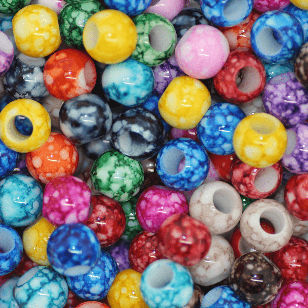 Plastic Beads Bulk Bag, Marbled Pony Beads, Multicolor, 12mm, Sold Per pkg of Approx 120